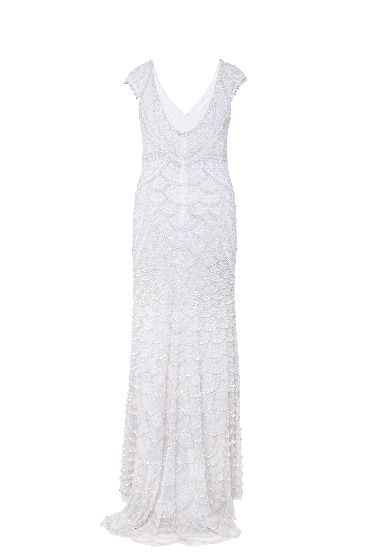 Camille Scallop Hand-Beaded Cap Sleeve Maxi Gown