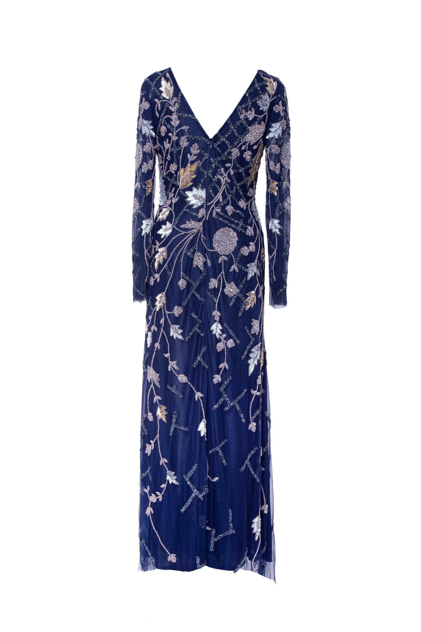 Charlotte Hand-Beaded Floral Long Sleeve Maxi Gown