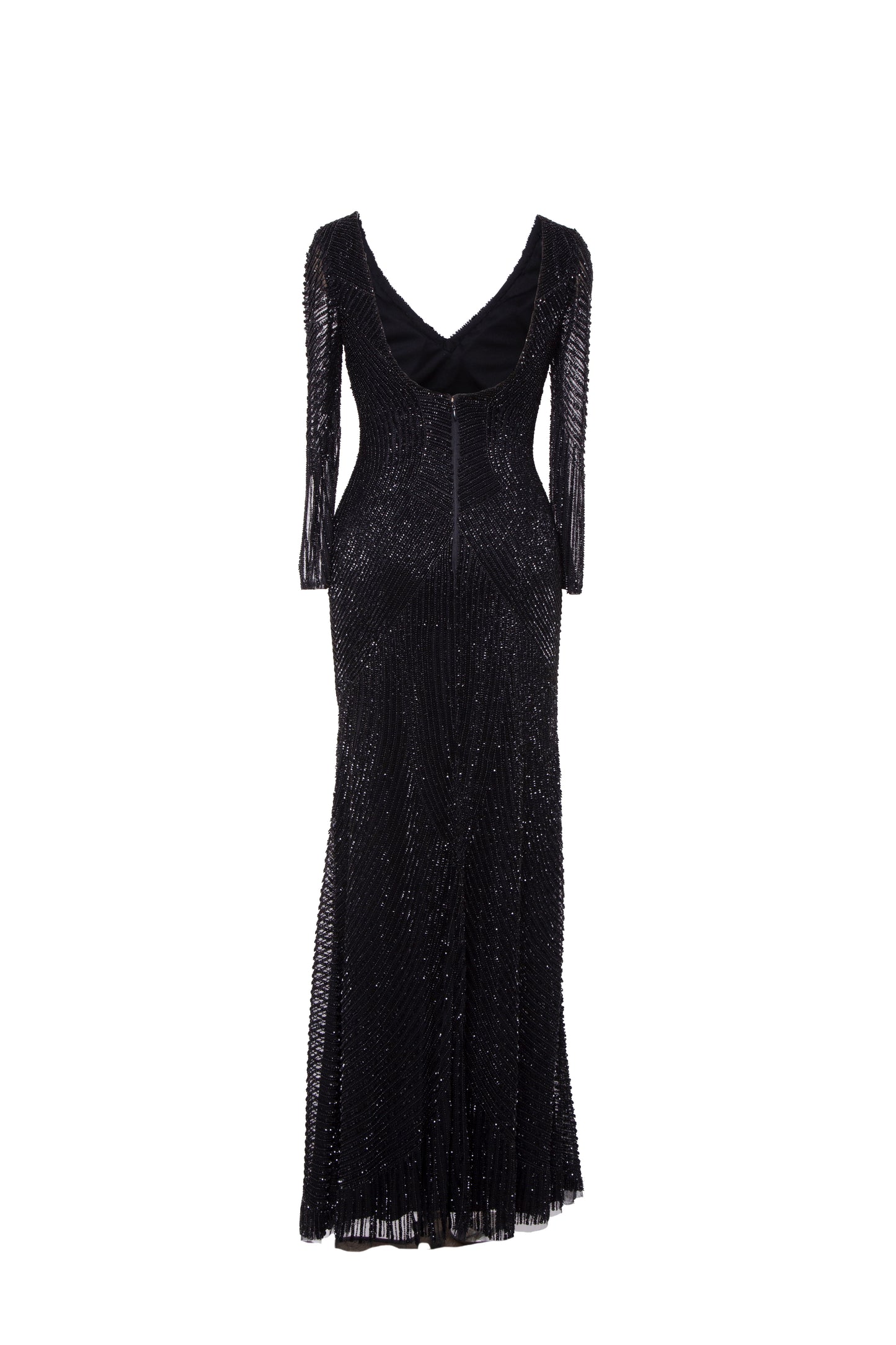 Midnight Noir Beaded V-Neck Maxi Gown