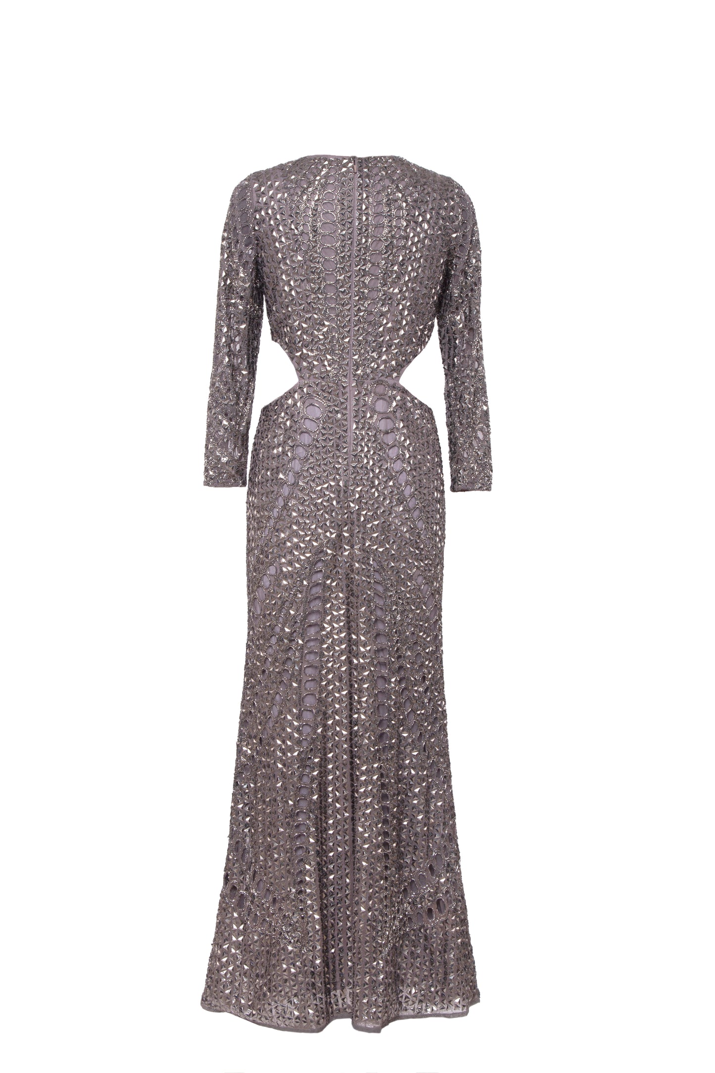 Greta Hand-Beaded Cutout Long Sleeve Maxi Gown
