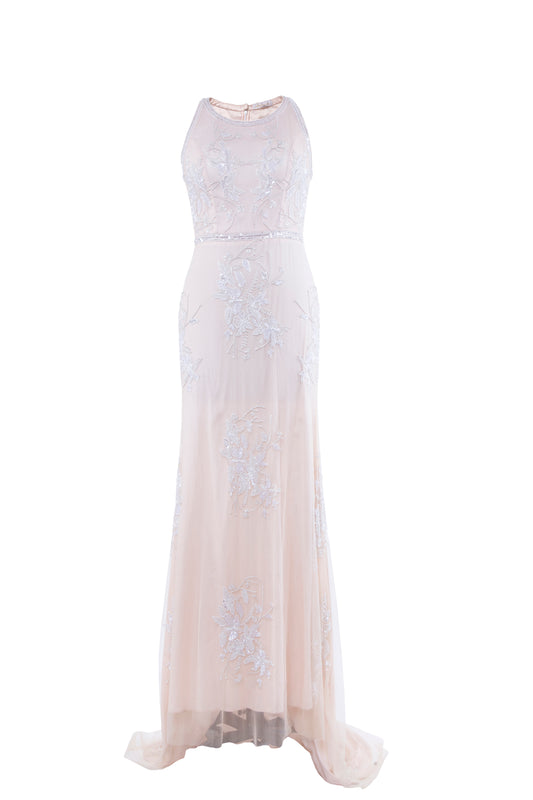 Suri Blush Floral Beaded Sleeveless Maxi Gown
