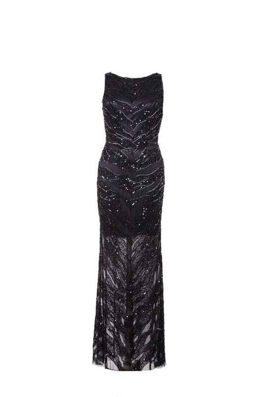 Lyla Sequined Bateau Neck Maxi Gown