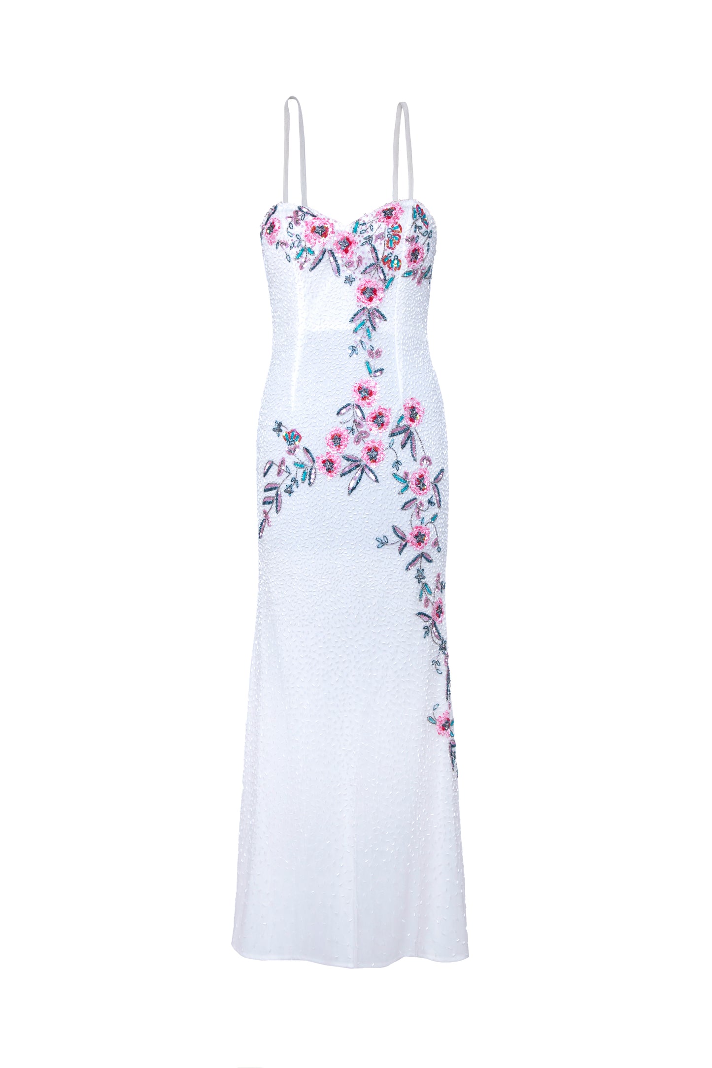 Rita Floral Beaded Strap Sweetheart Neck Maxi Dress