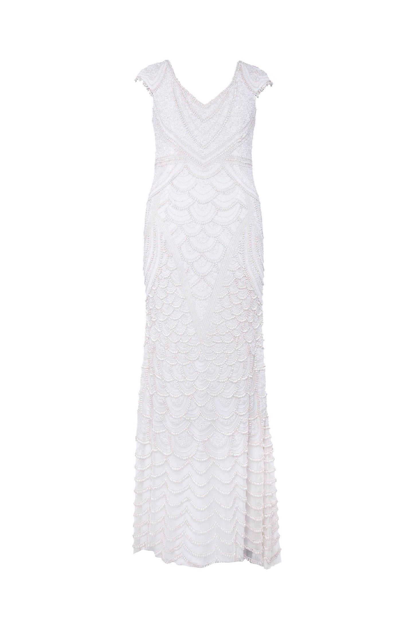 Camille Scallop Hand-Beaded Cap Sleeve Maxi Gown