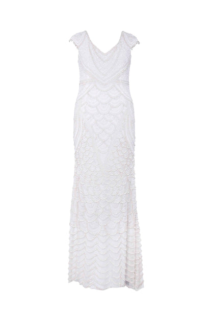 Camille Scallop Hand-Beaded Cap Sleeve Maxi Gown