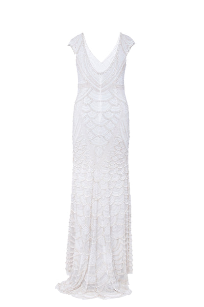 Camille Scallop Hand-Beaded Cap Sleeve Maxi Gown