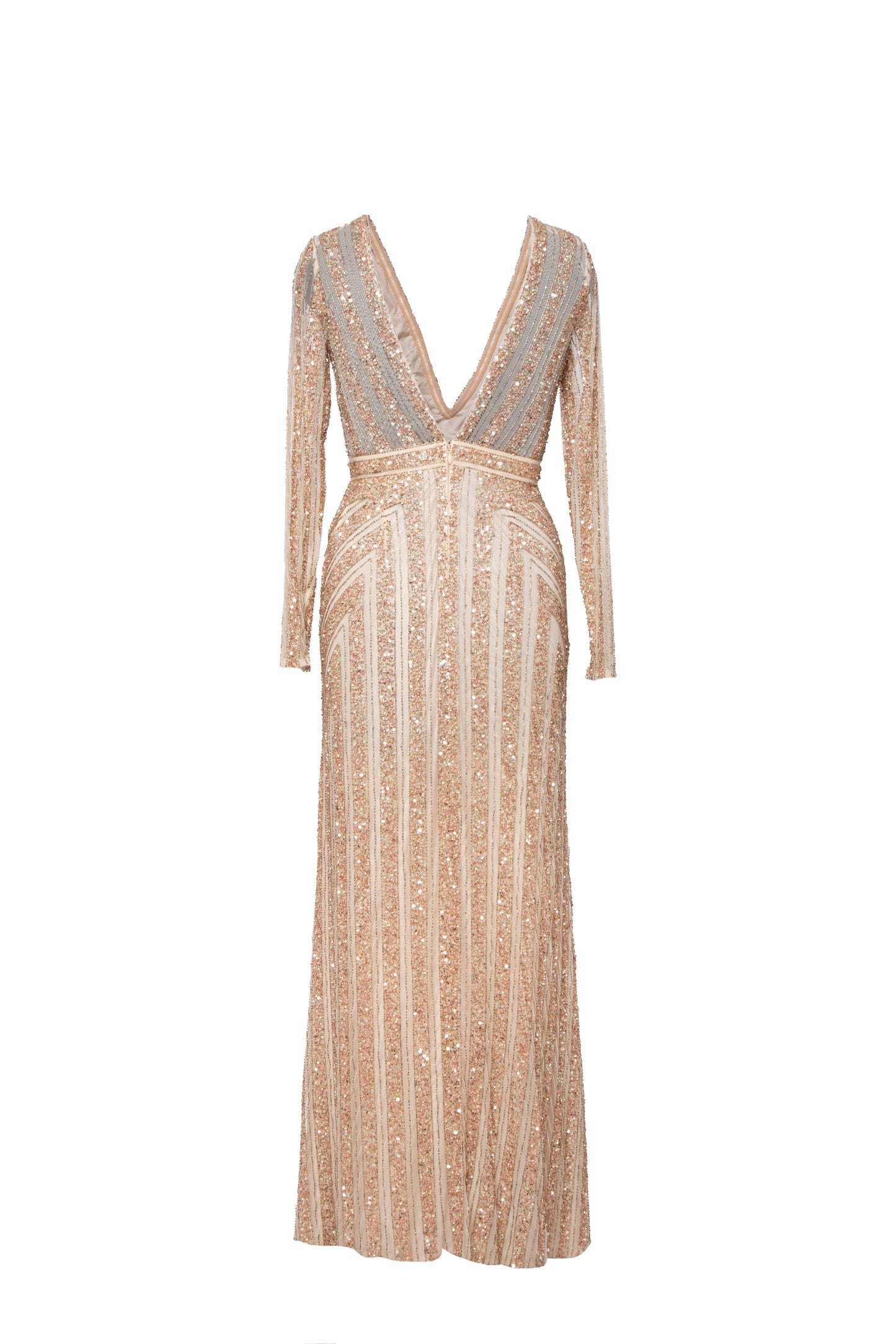 Ella Stripe Embellished Empire Waist Long Sleeve Maxi Dress