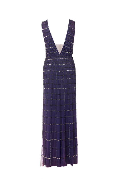 Solana Check Embellished Sleeveless Maxi Gown