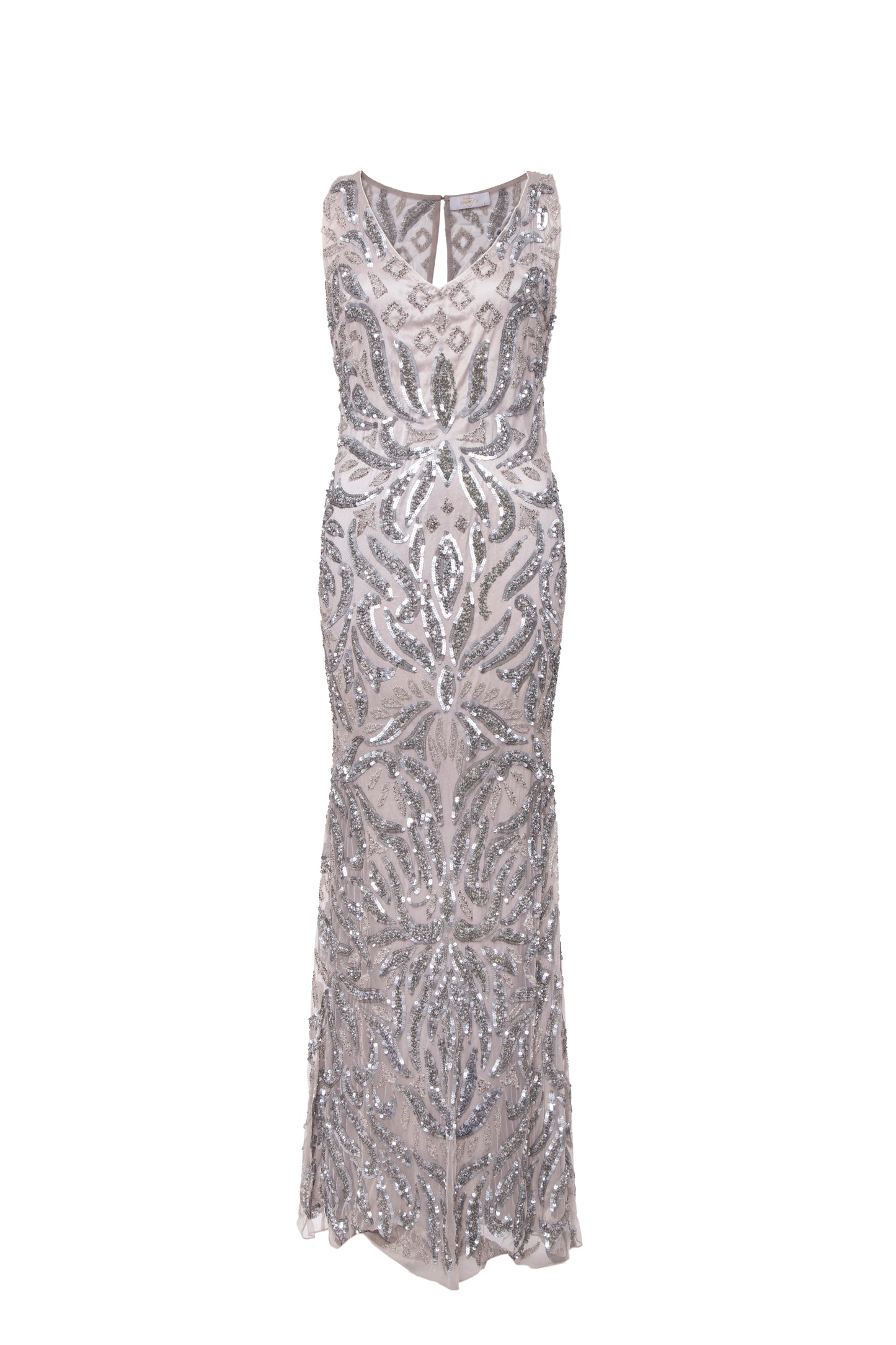 Belle Embellished V-Neck Sleeveless Tulle Maxi Gown