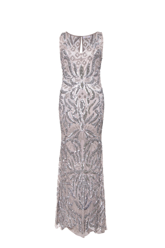 Belle Embellished V-Neck Sleeveless Tulle Maxi Gown