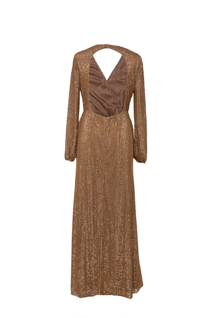Ania Bronze Hand-Beaded Open Back Maxi Gown