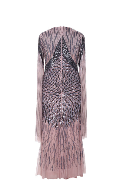 Pia Contrast Sequin Embellished Long Sleeve Maxi Dress