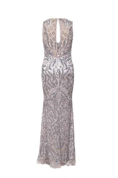 Belle Embellished V-Neck Sleeveless Tulle Maxi Gown