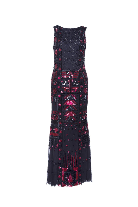 Ruby Geometric Embellished Backless Maxi Gown