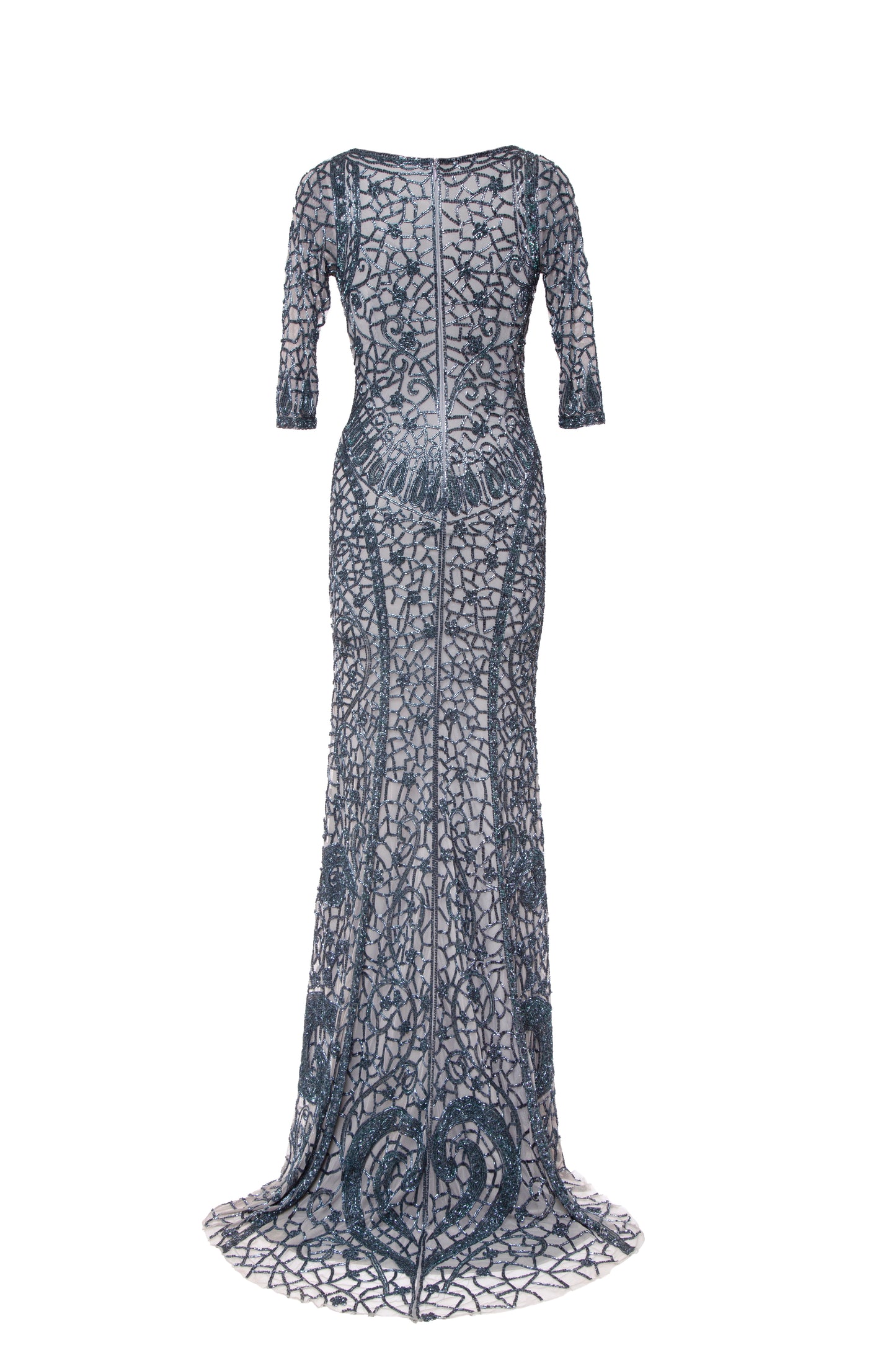 Maude Embelished Empire Bodice Three-Quarter Sleeve Maxi Gown