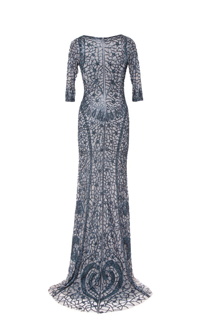 Maude Embelished Empire Bodice Three-Quarter Sleeve Maxi Gown