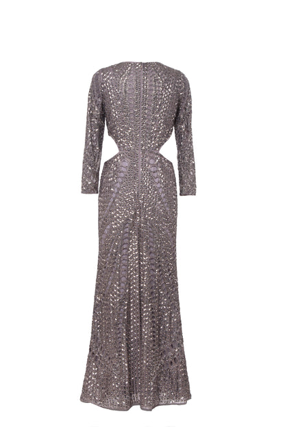 Greta Hand-Beaded Cutout Long Sleeve Maxi Gown