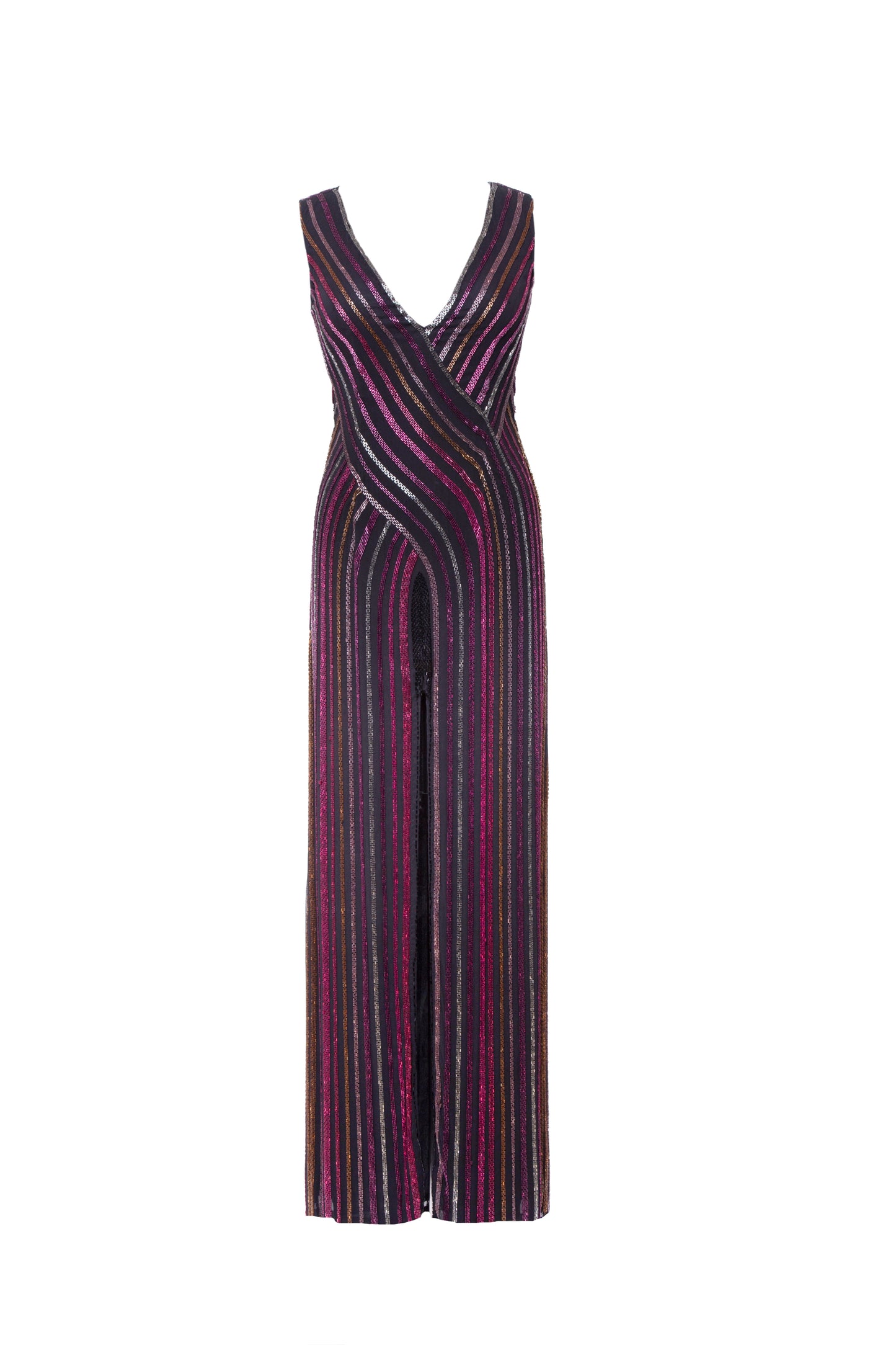 Ines Stripe Sequined Open Back Maxi Gown