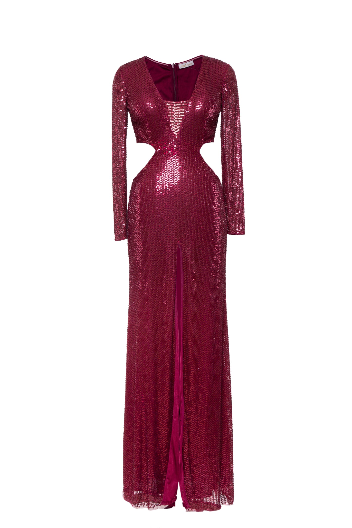 Scarlet Sequined Cutout Long Sleeve Maxi Gown