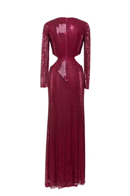 Scarlet Sequined Cutout Long Sleeve Maxi Gown
