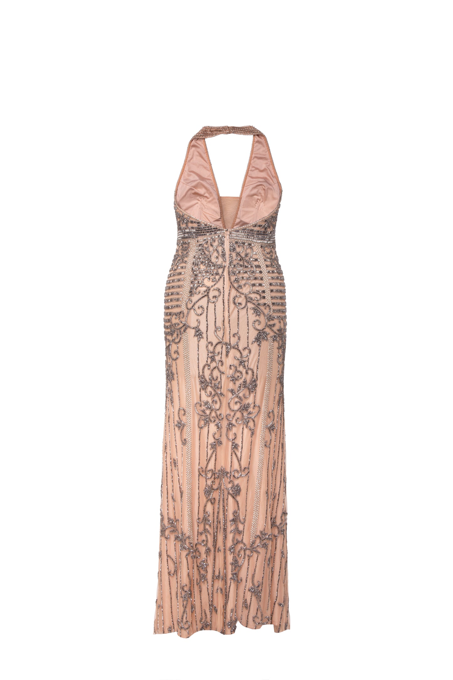 Irena Embellished Backless Halter Maxi Gown
