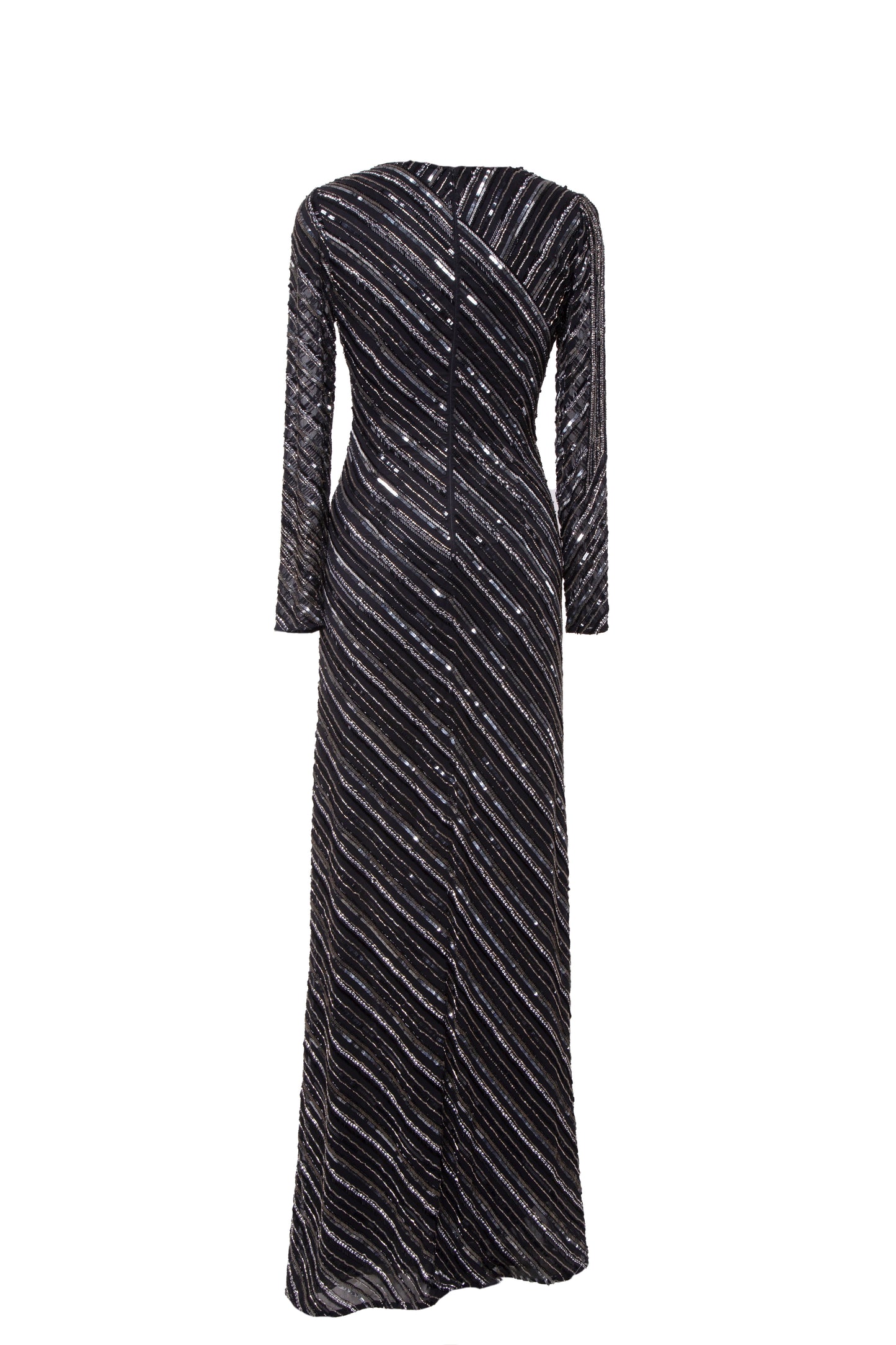 Luna Stripe Embellished V-Neck Long Sleeve Maxi Dress