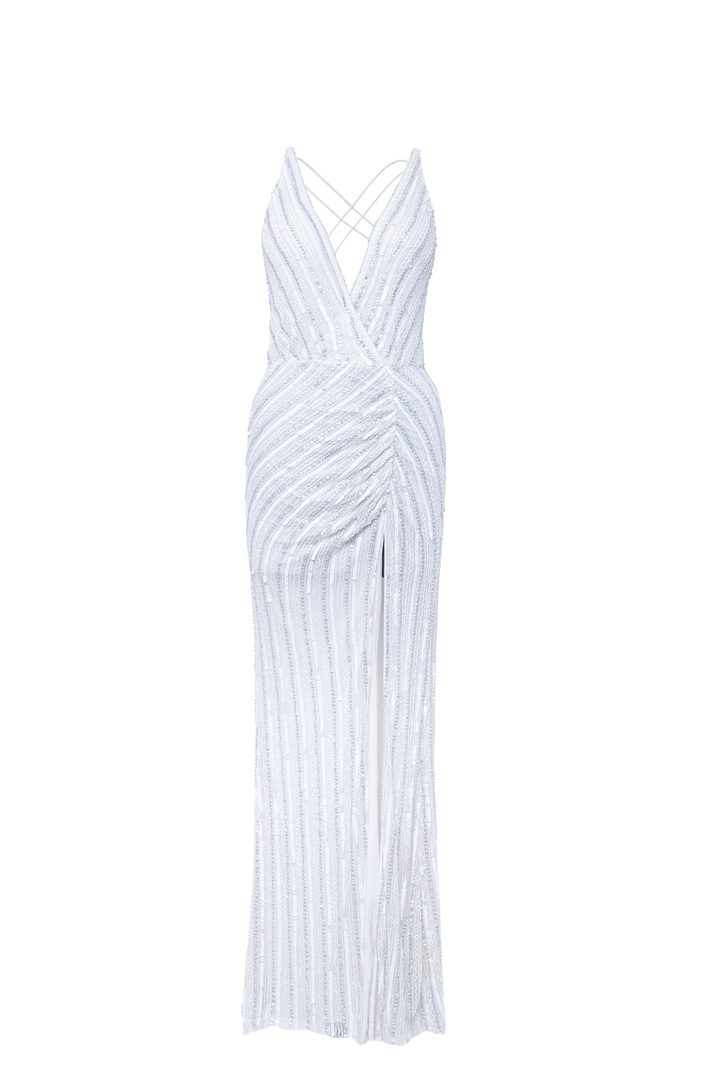Mina Stripe Embellished Cross Strap Back Maxi Gown