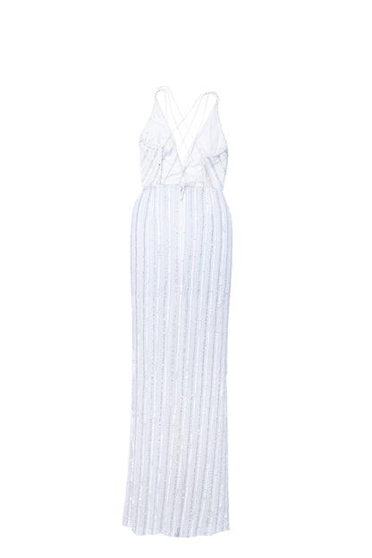 Mina Stripe Embellished Cross Strap Back Maxi Gown