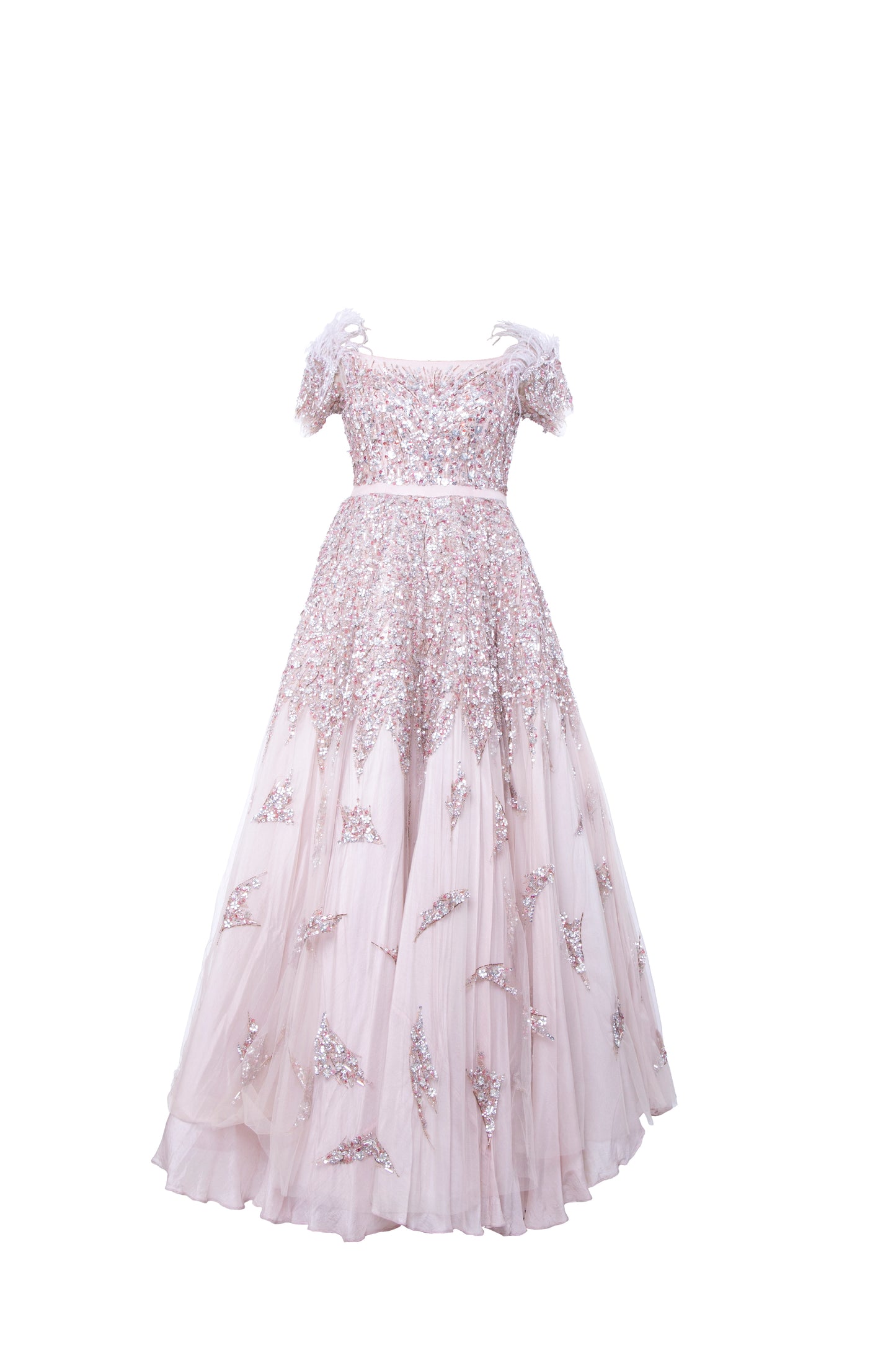 Leya Blush Embellished Tulle Maxi Gown