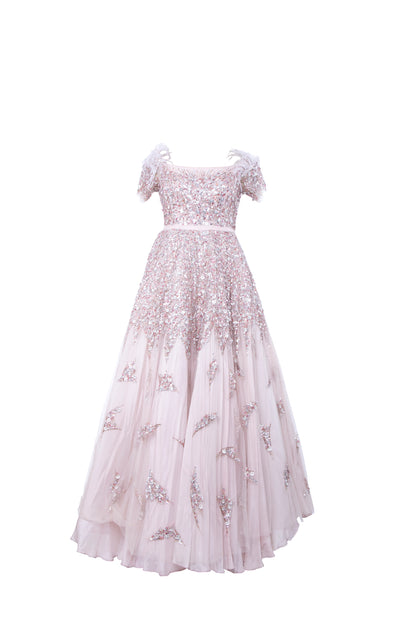 Leya Blush Embellished Tulle Maxi Gown