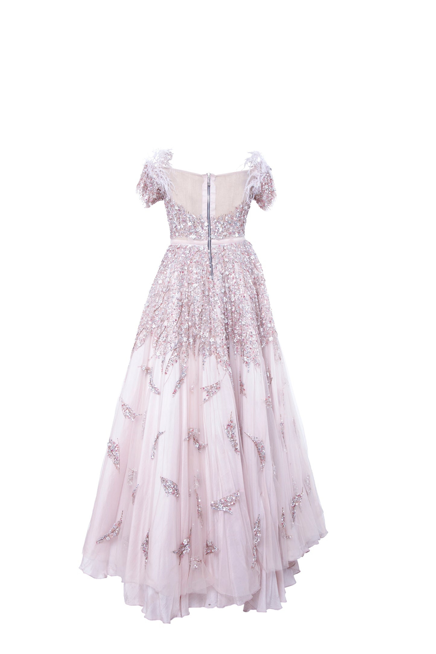 Leya Blush Embellished Tulle Maxi Gown