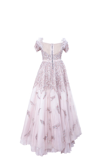 Leya Blush Embellished Tulle Maxi Gown