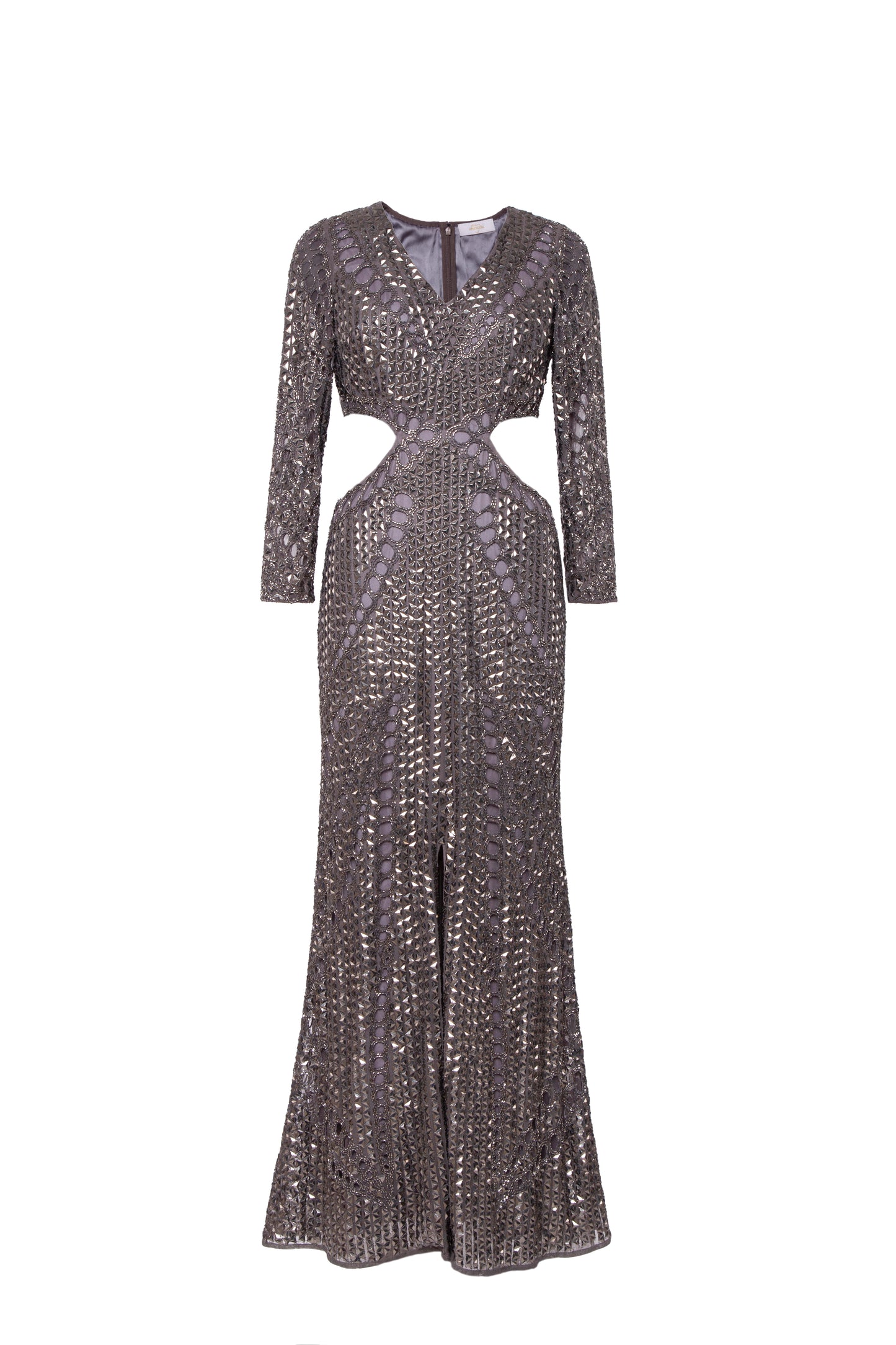 Greta Hand-Beaded Cutout Long Sleeve Maxi Gown