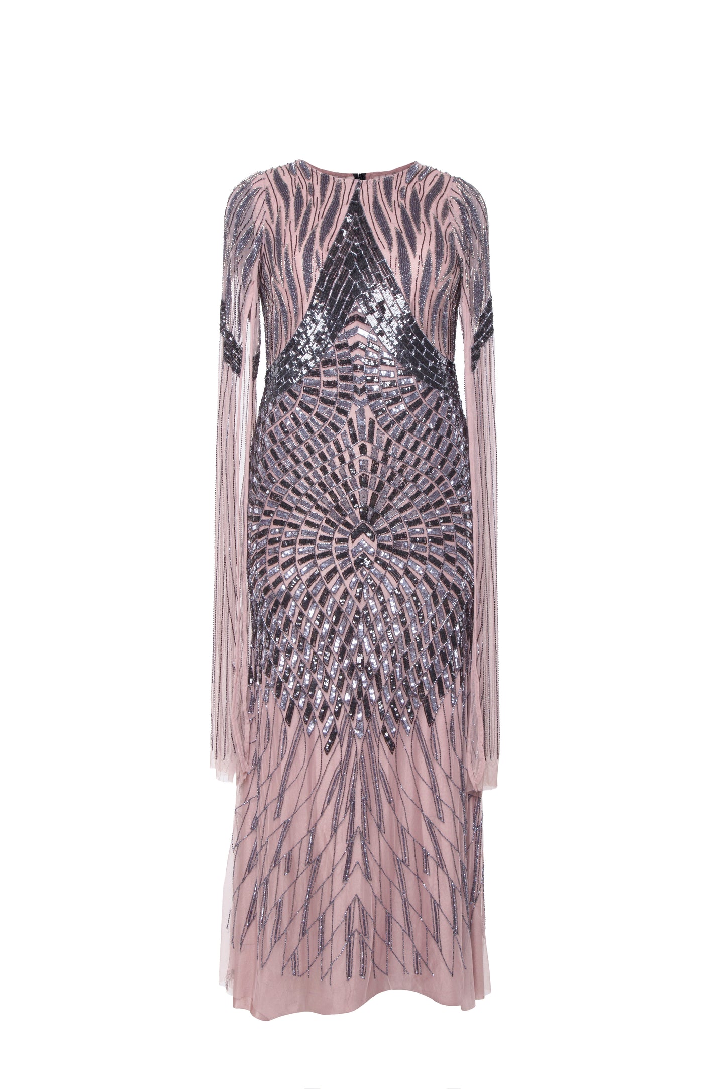 Pia Contrast Sequin Embellished Long Sleeve Maxi Dress