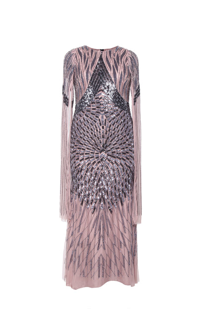 Pia Contrast Sequin Embellished Long Sleeve Maxi Dress