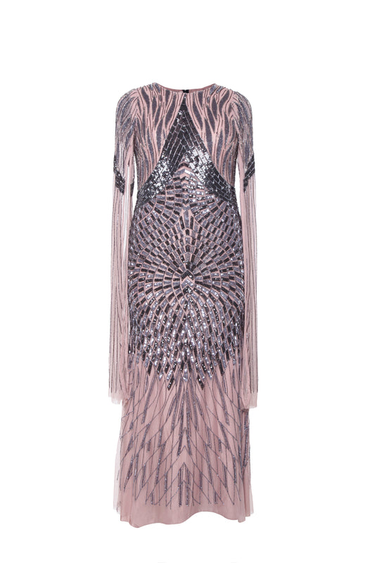 Pia Contrast Sequin Embellished Long Sleeve Maxi Dress