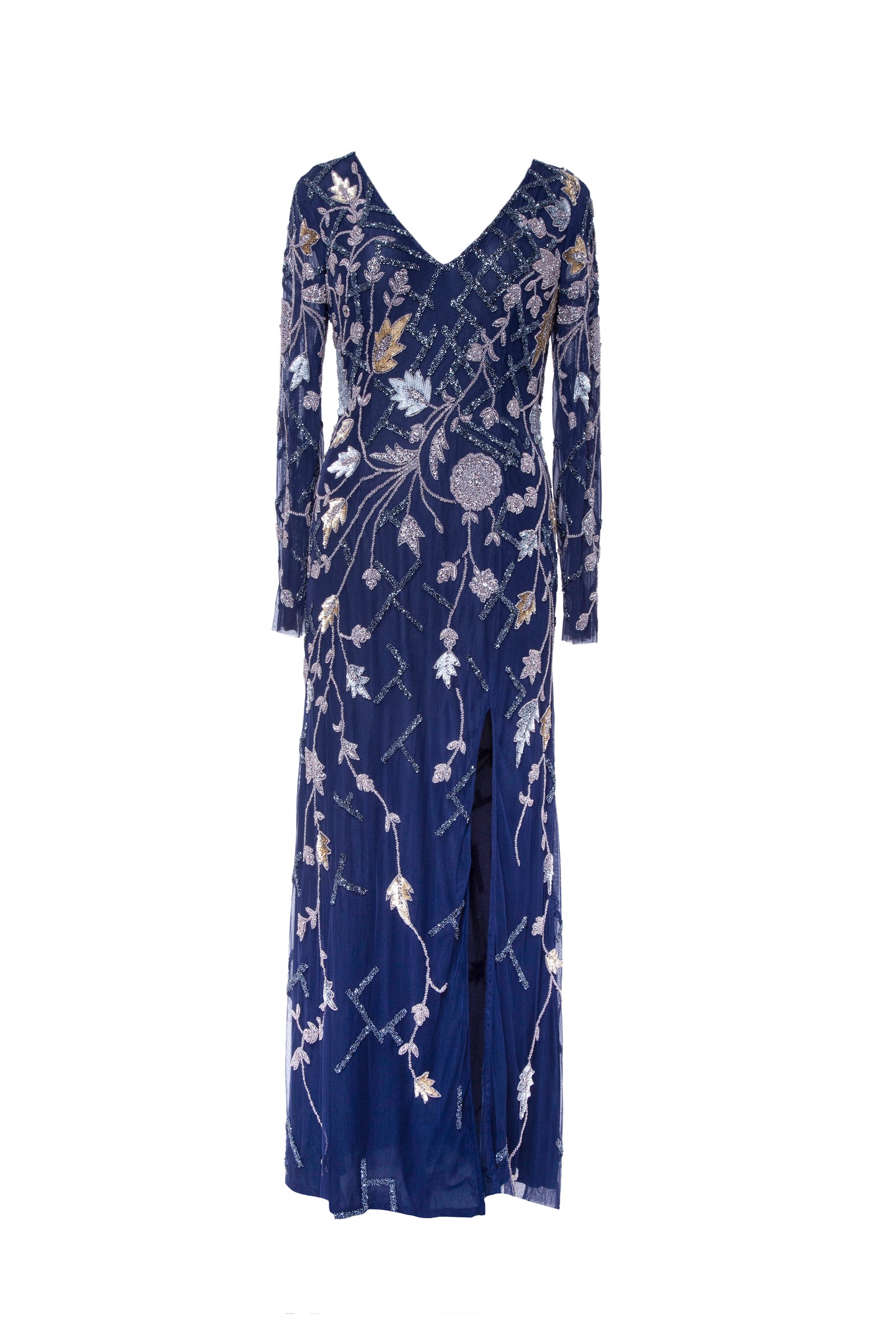 Charlotte Hand-Beaded Floral Long Sleeve Maxi Gown