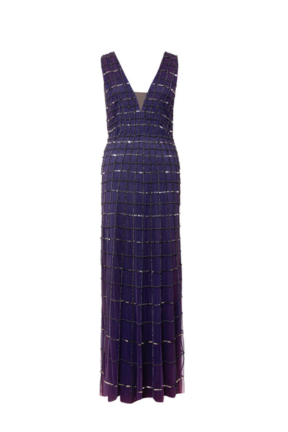 Solana Check Embellished Sleeveless Maxi Gown